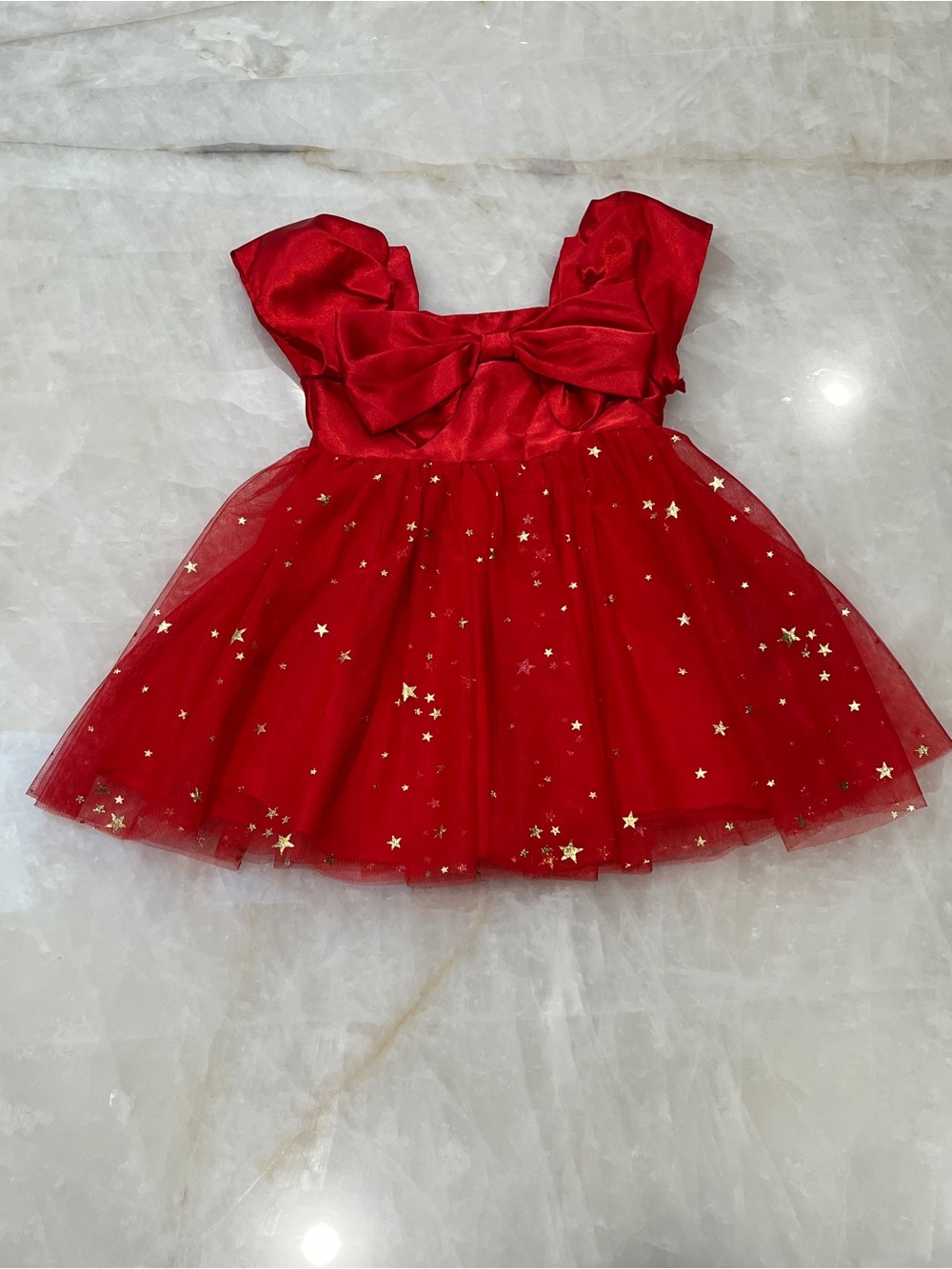 Red Star-Embellished Bow Tutu Dress for Girls